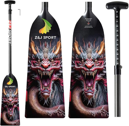 Z&J SPORT Adjustable Dragon Boat Paddle, IDBF Approved Carbon Fiber Paddle, Dragon Graphic Paddle with Adjuster for Dragon Boat Race with Adjustable T Handle