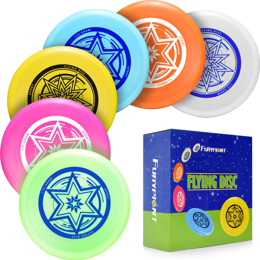 Furypiont Outdoor Flying Disc 175g,Adult Sport Disc Set for Competitive and Pro Players,Includes 1 Glow in The Dark Outdoor Disc for Beach Pool Game, Camping and Backyard (6 Color Set)