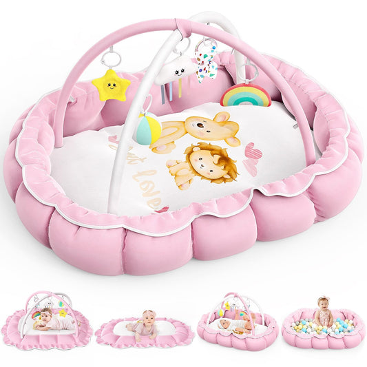 OCATO Baby Play Mat Gym: Baby Girl Gifts Tummy Time Mat Baby Play Gym Thick Large Baby Activity Center from Baby to Toddler Skills Development Baby Essentials Baby Shower Gifts Ball Pit Cat Dog Bed