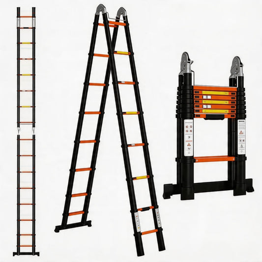 16.5FT A-Frame Aluminum Telescopic Extension Ladder, 330lbs Capacity Adjustable Retractable Extendable Compact Telescope Ladder with Non-Slip Feet for House Roof Travel Trailers RV