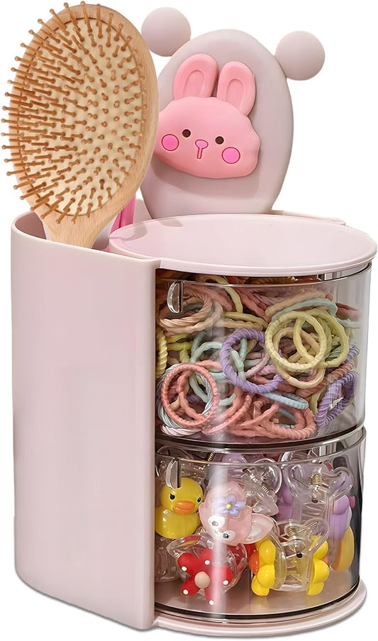 Azurphoric Hair Accessories Organizer with Hair Brush Holder, Rotatable Makeup Brush Holder for Necklaces, Earring, Bracelet, Ring, Makeup Brushes, Hair Clip and Hair Accessories (Pink, 2-Layer)