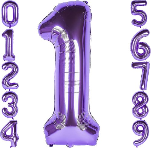 1st Birthday Balloon - Purple 40-Inch Big Foil Mylar Number Balloon for Boys & Girls | Party Decorations