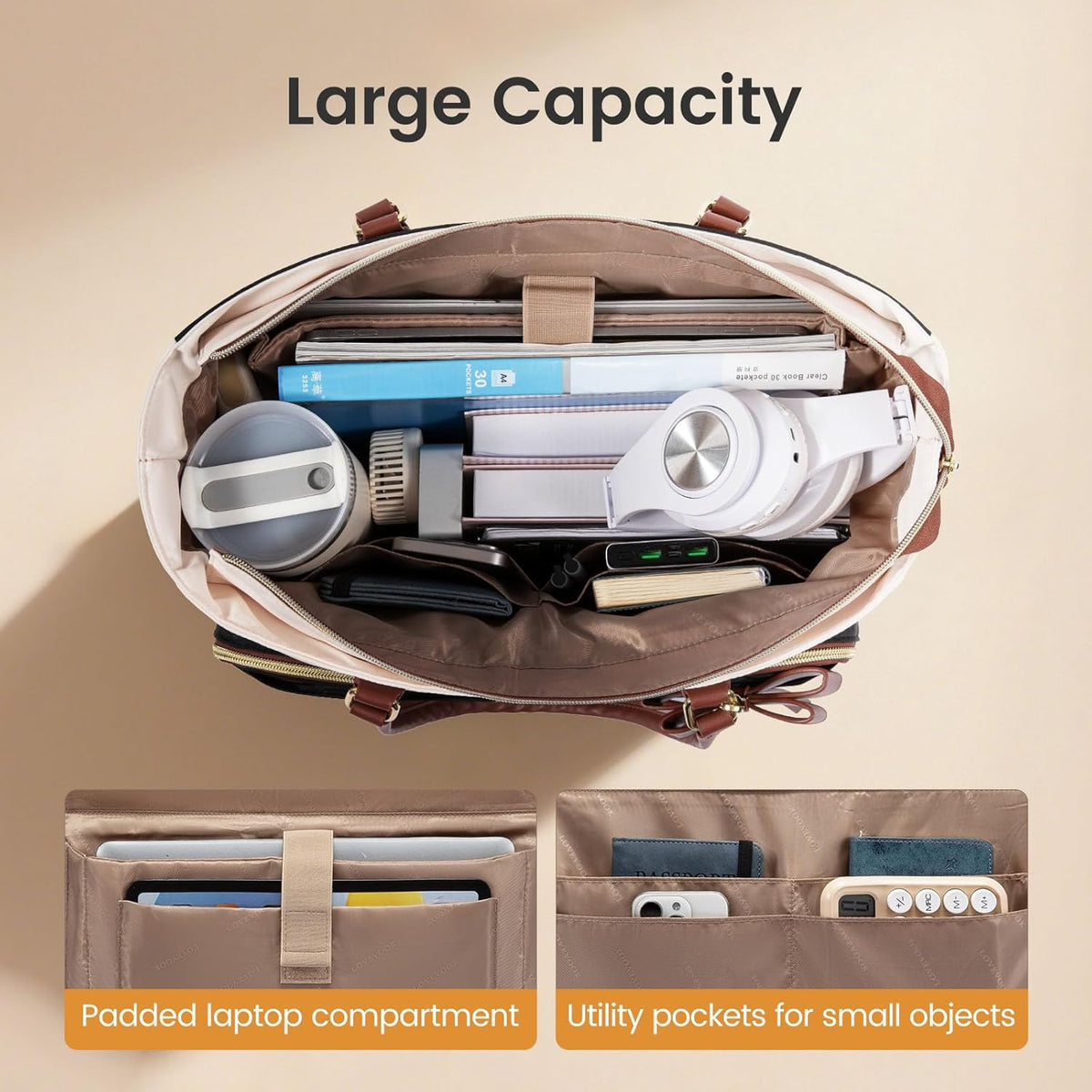 LOVEVOOK 15.6 Inch Laptop Tote Bag for Women, Work Bag for Nurse with Large Cup Holder, Nurse Diaper Bag for Travel