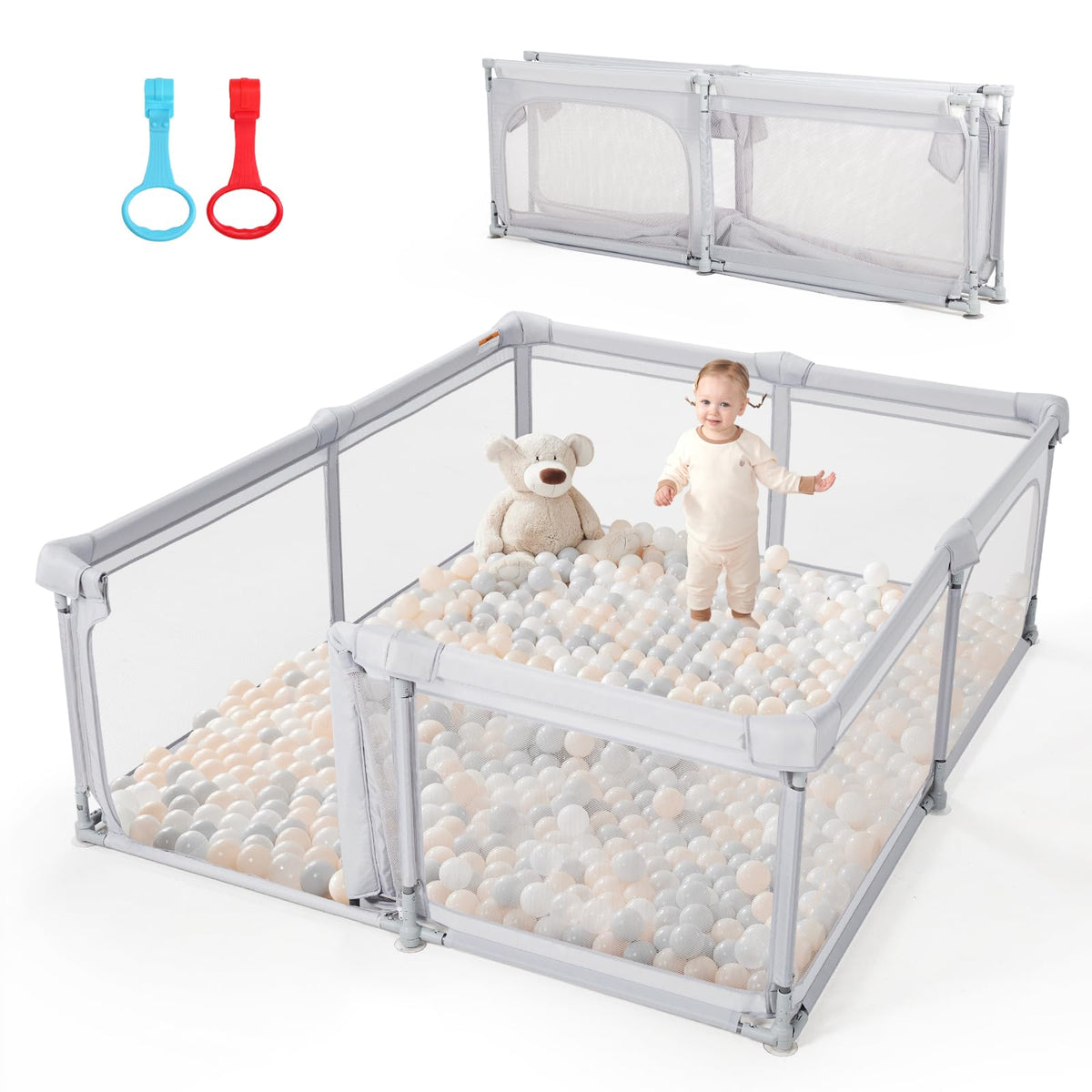 Baby Playpen,79"x59" Foldable Playpen for Babies and Toddlers with Gate,Large Play Pen with Zipper Door,Baby Play Pen Play Area(Light Grey)