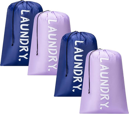 4 Pack XL Travel Laundry Bag, Machine Washable Dirty Clothes Organizer with Drawstring,Large Enough to Hold 4 Loads of Laundry, Easy Fit a Laundry Hamper or Basket Travel Essentials 24" x 36"