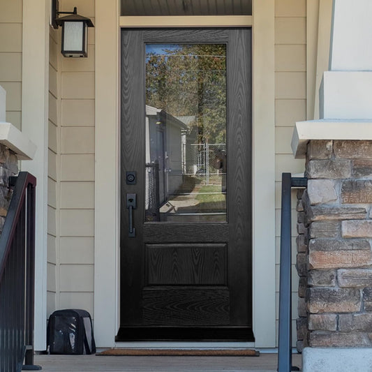 3/4 Lite 36" x 80" Fiberglass Front Door with Tempered Low‑E Glass, Pre‑Assembled Prehung Entry Door Glass Inserts and Frames, Dual‑Color Black/White Finish, Right Hand Inswing