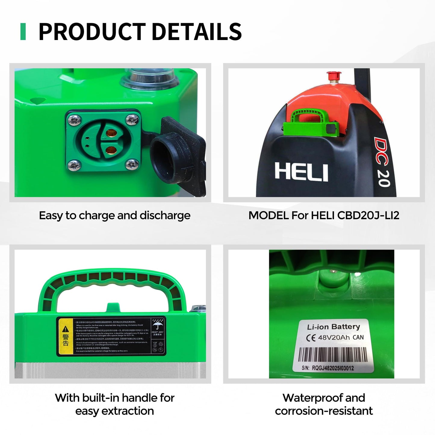MBOIFEA Electric Pallet Jack Battery 48V 20AH LiFePO4 Lithium Battery Pallet Truck Li-ion Batteries with CAN Bus Communication for Heli CBD20J-LI2 5000+Cycles, Built-in Smart BMS