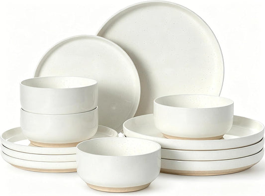 Skiennix Dinnerware Set - 12-Piece Ceramic Plates & Bowls Set for 4 | Scratch Resistant, Microwave & Dishwasher Safe, Cream White