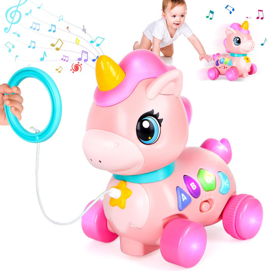 Baby Unicorn Toy 6-12-18 Months with Music & Lights Explore Bilingual Educational For Toddler Sensory Development Learning Walking Moving Crawling Tummy Time Toys Christmas Birthday Gifts for Infants