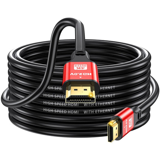 35FT 4K60Hz, 4K Setup. Long HDMI Cable High Speed HDMI Cable with Gold Plated Connectors, Red Aluminum Housing
