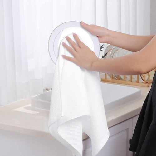 Homaxy 100% Cotton Kitchen Dish Towels - Ultra Soft, Absorbent & Quick Drying | 13 x 28 Inches, 24-Pack, White