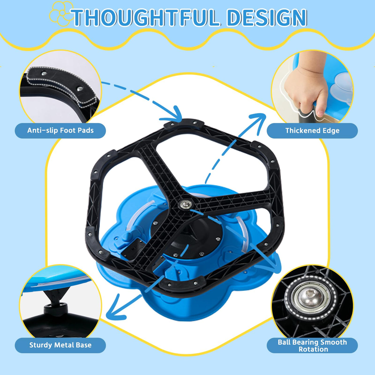 APUFSKO Spinning Chair for Autistic Kids Autism Sensory Spinning Chair for ADHD Children & Toddlers Sit&Spin Swivel Seat Training Body Coordination & Balance 360°Rotating with Lighting&Music (Blue)
