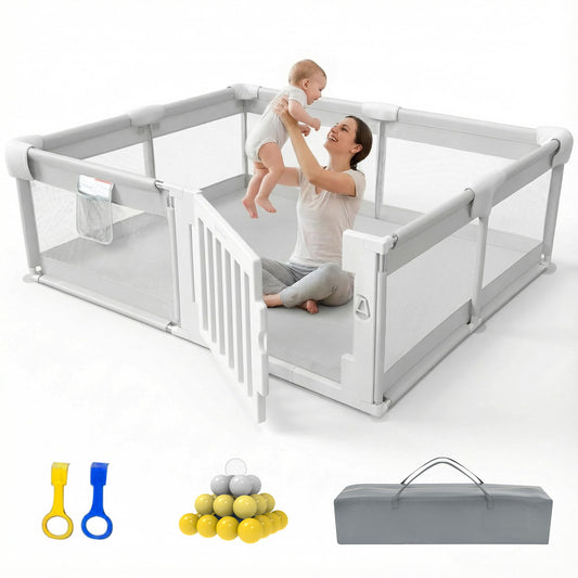 Funyoo 71" ×59" Baby Playpen with Gate, Large Baby Play Pen for Babies and Toddlers, Infant Fence Play Yard with Door for Living Room, Anti-Fall, Breathable Mesh