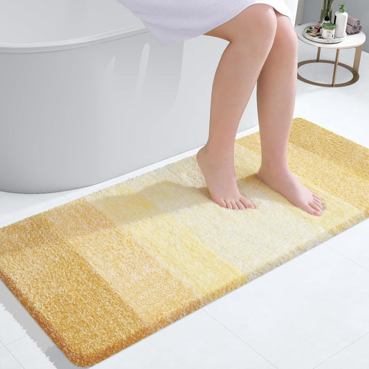 OLANLY Bathroom Runner Rug - Extra Soft Microfiber Mat with Rubber Backing | Quick Dry, Washable, 47x24, Light Yellow