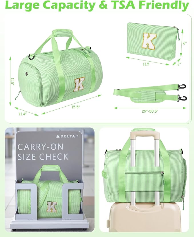 4 Year Old Girl Birthday Gift, Girl Gym Bag, Kids Monogram Overnight Duffel Bags with Shoe Compartment, Personalized Travel Bag with Makeup Pouch, Perfect for Weekend Trips (Letter L)