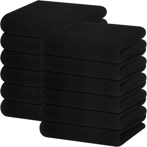Homaxy Kitchen Dish Towels - Ultra Soft 100% Cotton Waffle Weave, Quick Drying, 13 x 28 Inches, 12-Pack | Black