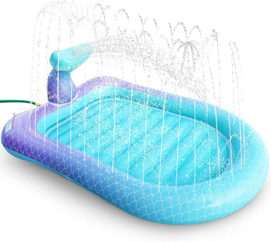 75" Sprinkler & Splash Pad for Kids, Large Outdoor Mermaid Sprinklers Play Mat Summer Water Play Toys Inflatable Sprinkler Pad, Fun Play Pool for Toddlers Babies Over 3 Years Boys Girls