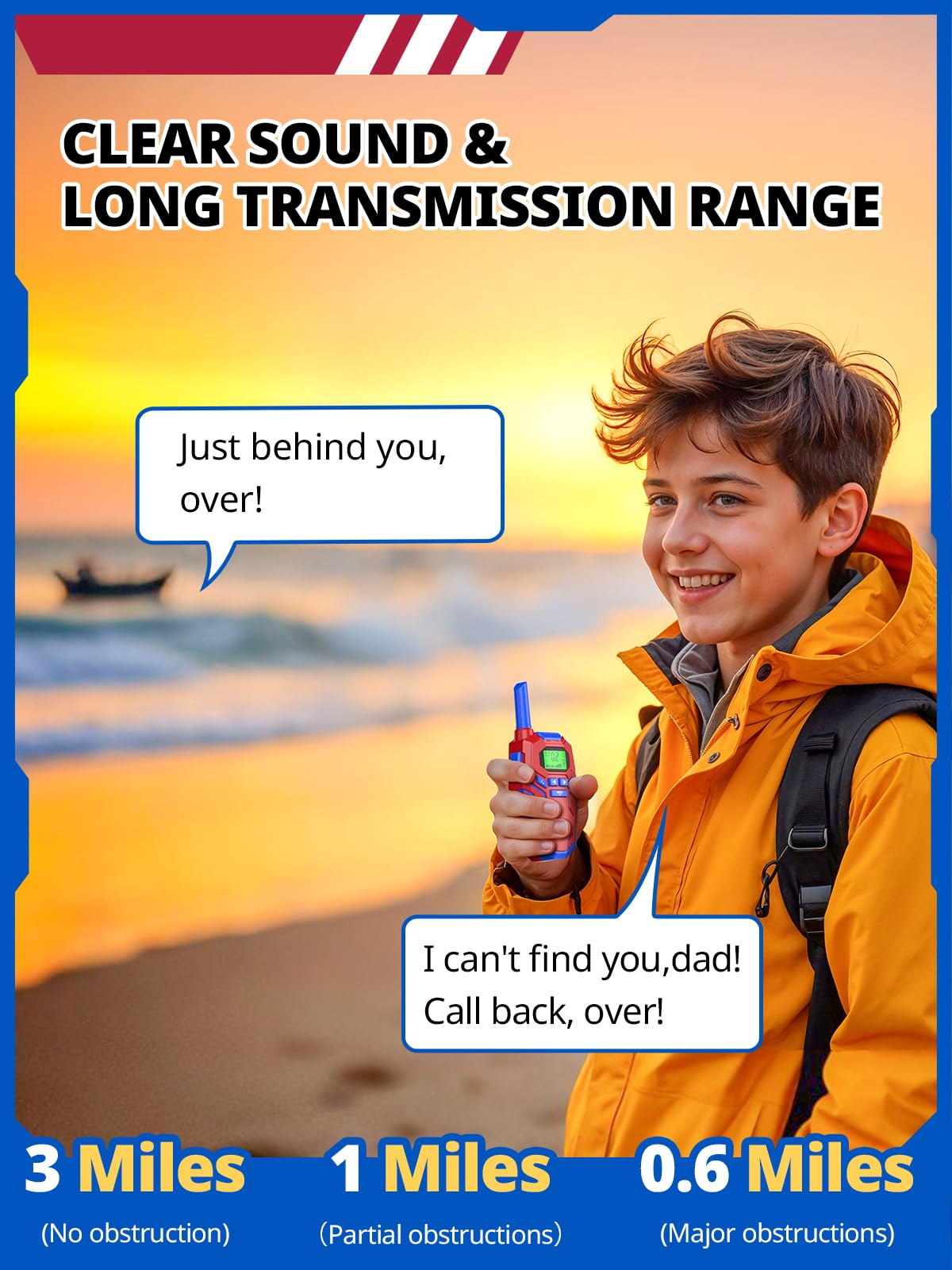 Inspireyes Walkie Talkies for Kids, Long Range 2 Way Radio, Outdoor Hiking Toys for 3-12 Year Old Chirstmas Birthday Gift for Boys, 4 Pack