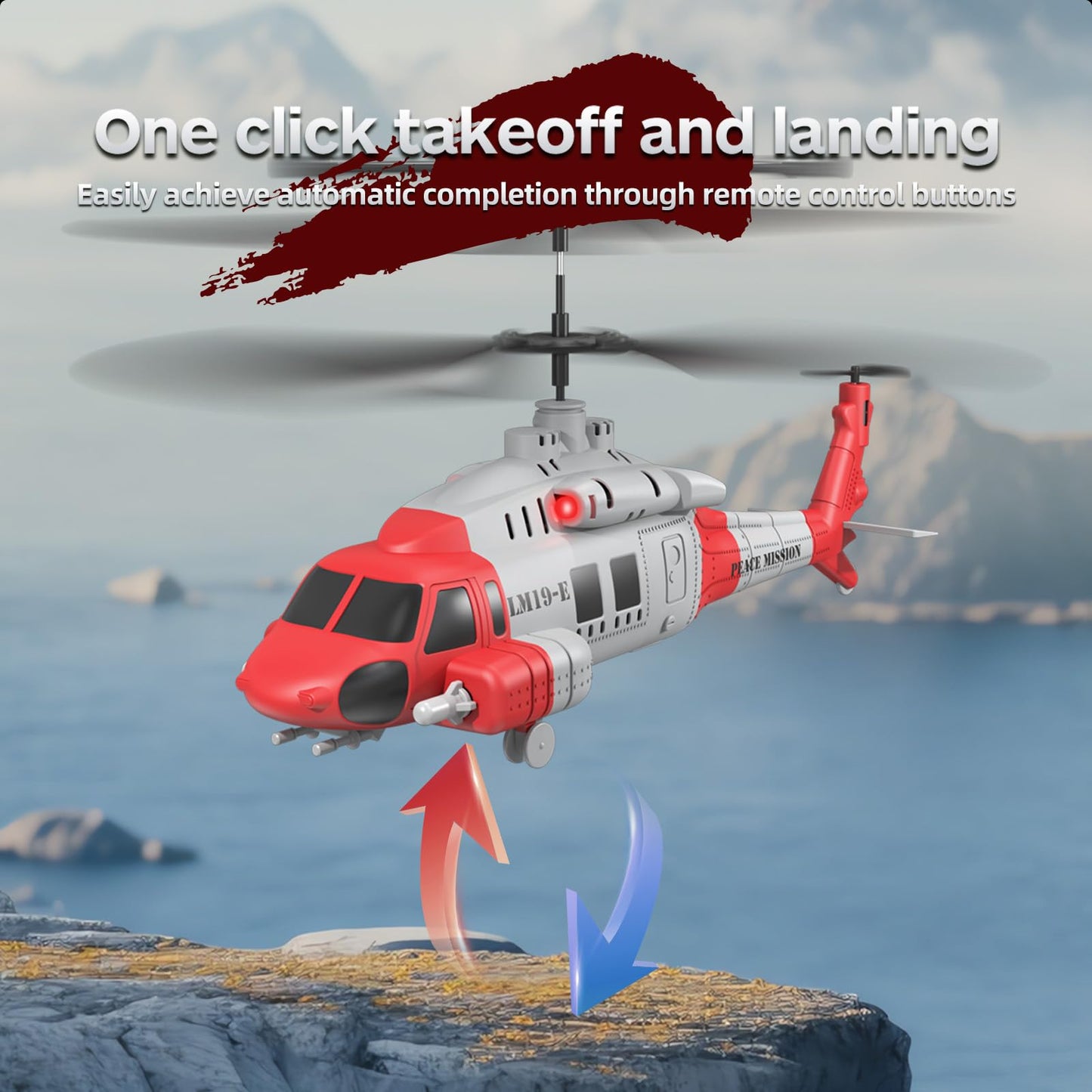 OBEST RC Helicopter LM19-E Black Hawk 3.5 Channel 2.4G - One-Key Takeoff/Landing, Emergency Stop, Altitude Hold & 3-Speed, 60M Range(Red & White)