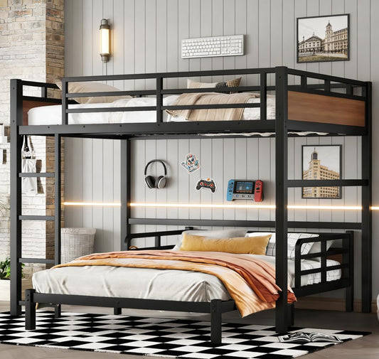 Bellemave Detachable Bunk Bed Full Over Full, Metal Bunk Bed with Guardrails, Full Size Loft beds for Kids, Teens & Adults（Walnut Color）