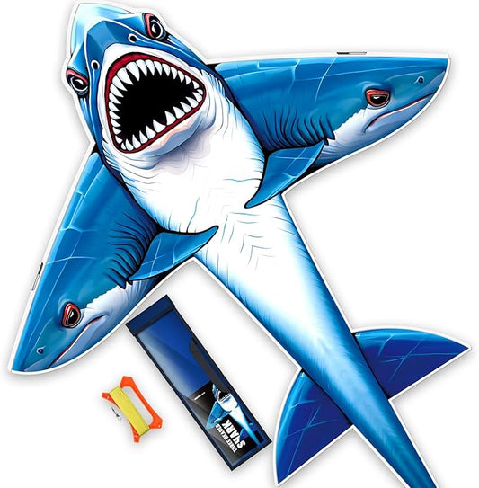 Three Headed Shark Kite for Kids and Adults,Kites for Kids Ages 8-12 Easy to Fly,Single Line Beach and Park Kite for Family Outdoor Games