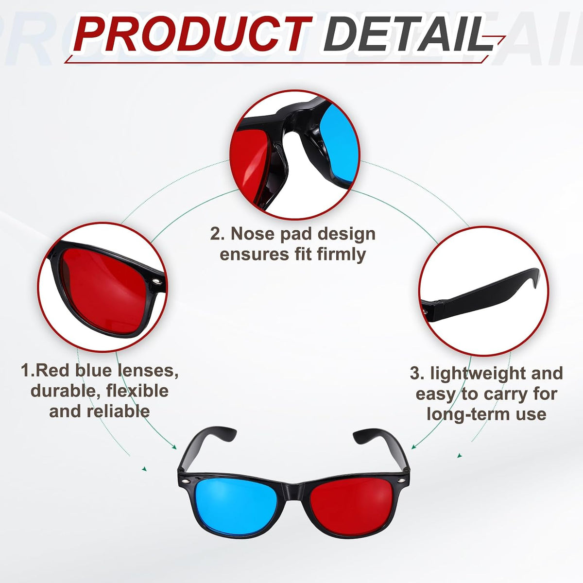 10pcs 3D 3D 5.7 Inch MECCANIXITY Red Blue Viewing Glasses, Plastic Movies Glass for TV Anaglyph Stereoscopic Projection