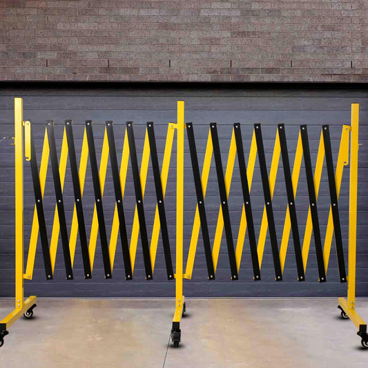 23FT Traffic Barricade with Casters, Metal Expandable Barricade, Folding Security Gate, Retractable Fence Outdoor Barricade Fence for Construction Area, Traffic Control