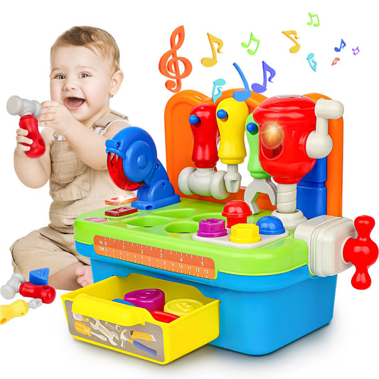 Cinne Toddler Tool Set, Kids Tool Bench with Light & Sound, Toddler Workbench with Shape Sorter, Toys for 1 Year Old Boy Gifts
