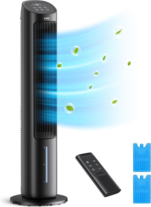 DREO 40" Tower Fan - Evaporative Air Cooler with 80° Oscillation & Remote Control | Quiet 3 Modes, Black