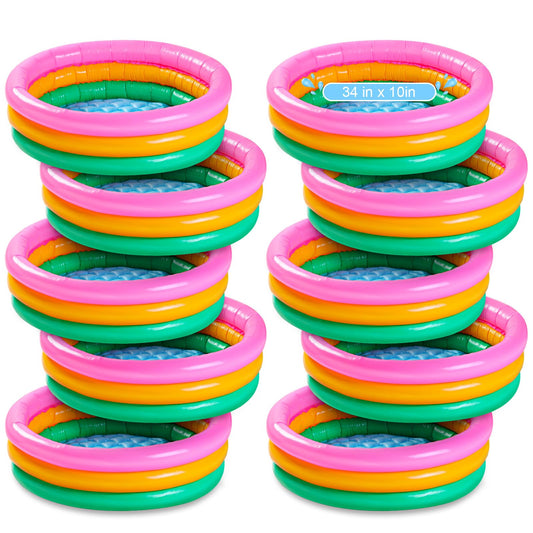 Jerify 10 Pack Kiddie Pools Bulk for Toddler 34x10 Inch Inflatable Kids Swimming Pool Round 3 Rings Small Baby Infant Blow up Padding Ball Pond for Outdoor Garden Backyard Water Game Play Center