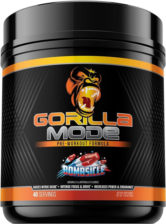 Gorilla Mode Pre Workout - Massive Pumps · Laser Focus · Energy · Power - L-Citrulline, Creatine, L-Tyrosine, Betaine, Hydroprime®, Alpha-GPC, 400mg Caffeine, Huperzine A - 620g (Bombsicle)