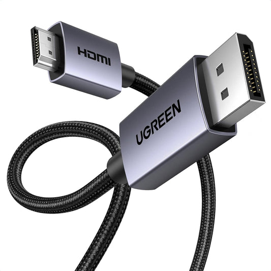 4K 1080P@120Hz, 1.2 1.4 6.6FT UGREEN DisplayPort to HDMI Cable Active DP to HDMI Cord Alu Braided, Unidirectional Cable