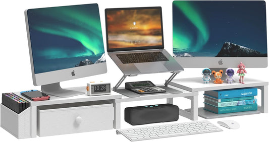 2 27 Inches, LANDVOI Heavy Duty Dual Monitor Stand, Holds Screens Up to Adjustable Length and Angle Monitor Riser, Desk