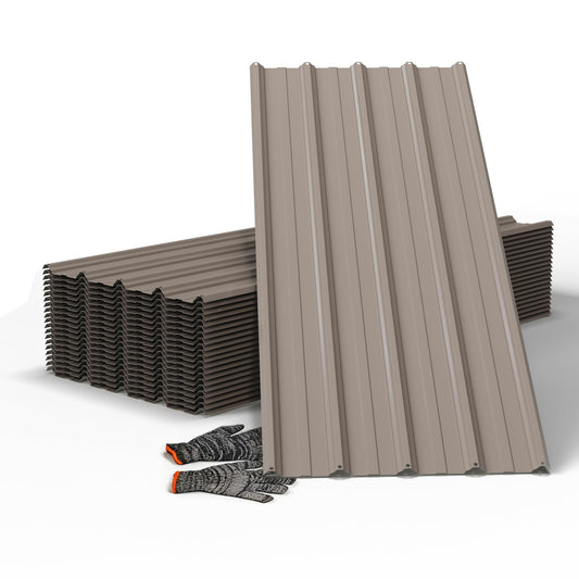 20pcs Metal Roofing Panels, 42.52'' L ×17.72'' W 102.25 ft² Corrugated Metal Sheets, Galvanized Steel Roof Fence Panels for Mobile Homes, Garages, Chicken Coop, Sheds, Stables, Patio, Warm Gray