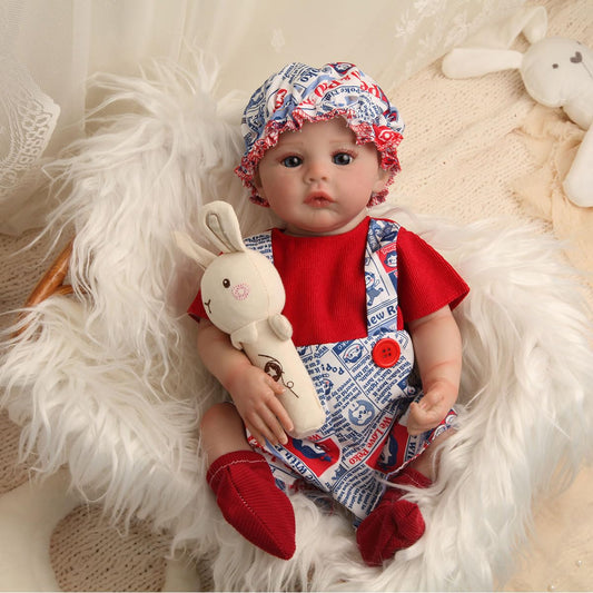 PUAMUBUA Reborn Baby Dolls,18 Inch Realistic Baby Doll Girl,Muñecas De Siliconawith Cute Soft Vinyl Body, Real Baby Doll Newborn Lifelike Baby Gift with Accessories for 3+ Years Old Kids (Red)
