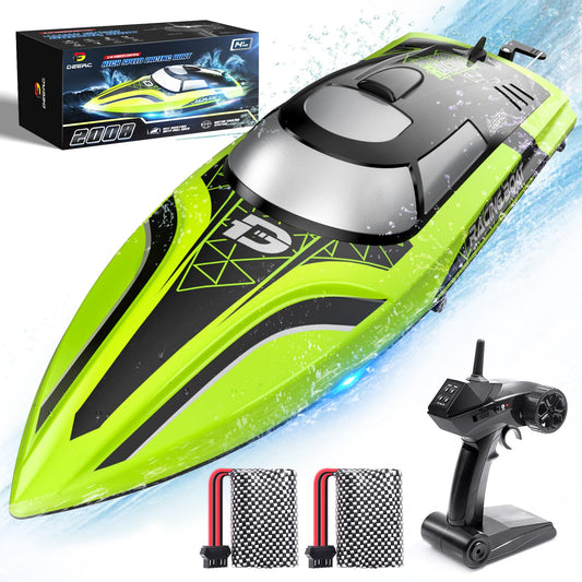DEERC 14-Inch RC Boat, 20+ MPH High Speed Remote Control Boat for Pool & Lake, Auto Self-Righting, 2 Batteries, 493FT Control Range, LED Lights, 2.4GHz Full Proportional Control, Water Toy Gift