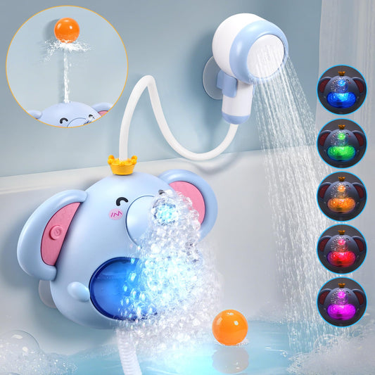 Bath Toys Light Up Baby Bath Toys for Kids Ages 1-3 4-8 Bath Bubble Machine 2 in 1 with Baby Shower Head Toddler Bath Toys with Colourful RGB Light