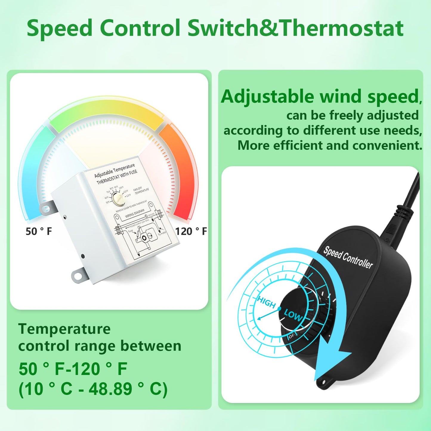 Aibabcue Shutter Exhaust Fan with Thermostat & Speed Control, 1558 CFM,1665 RPM, Upgrade 14 inch Wall Mount Attic Vent Fan for Chicken Coops, Greenhouse, Gable, Barn, Garage, Shed Ventilator