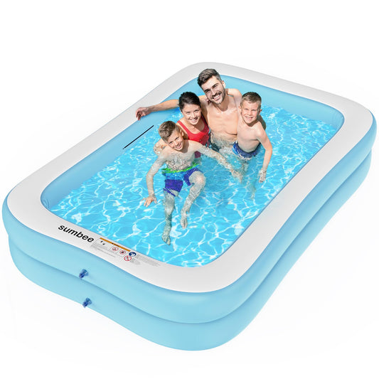 Sumbee Inflatable Swimming Kiddie Pool for Adults Kids Ages 4-8-12, Size 103" X 69" X 20" Rectangle Blow Up Family Pool for Children Backyard Outdoor Garden Summer Water Party Full-Sized Light Blue