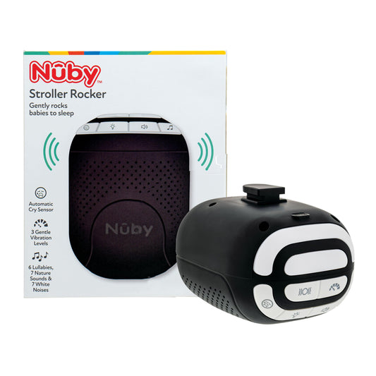 Nuby Stroller Rocker & Sound Machine for Babies - Portable Soother with 3 Vibration Speeds - USB-C Rechargeable - Attaches to Strollers & Cribs - Black
