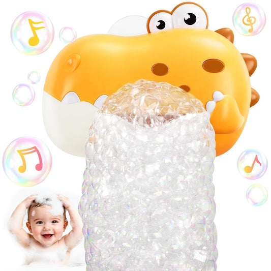 Baby Bath Toys, Rechargeable Dinosaur Bath Bubble Machine with Music, Bathtime Bathtub Toys for Toddlers Birthday Gifts, Bubble Maker Toys for Kids Ages 1-3 4-8 Baby Gifts (Yellow)