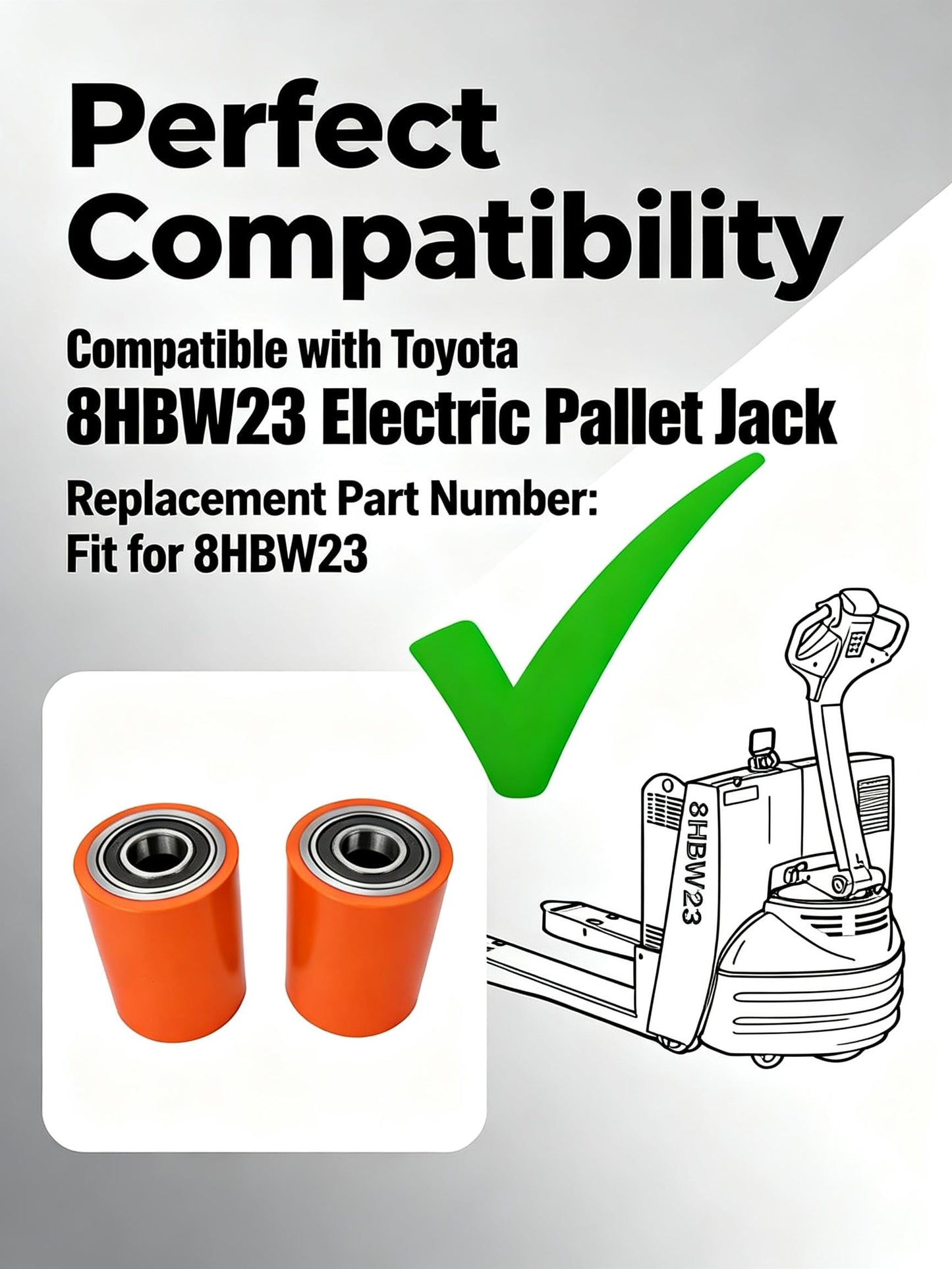 Flecto Load Wheel Kit (Set of 2), Compatible with Toyota 8HBW23 Electric Pallet Jack, Heavy-Duty Polyurethane Lift Truck Wheels