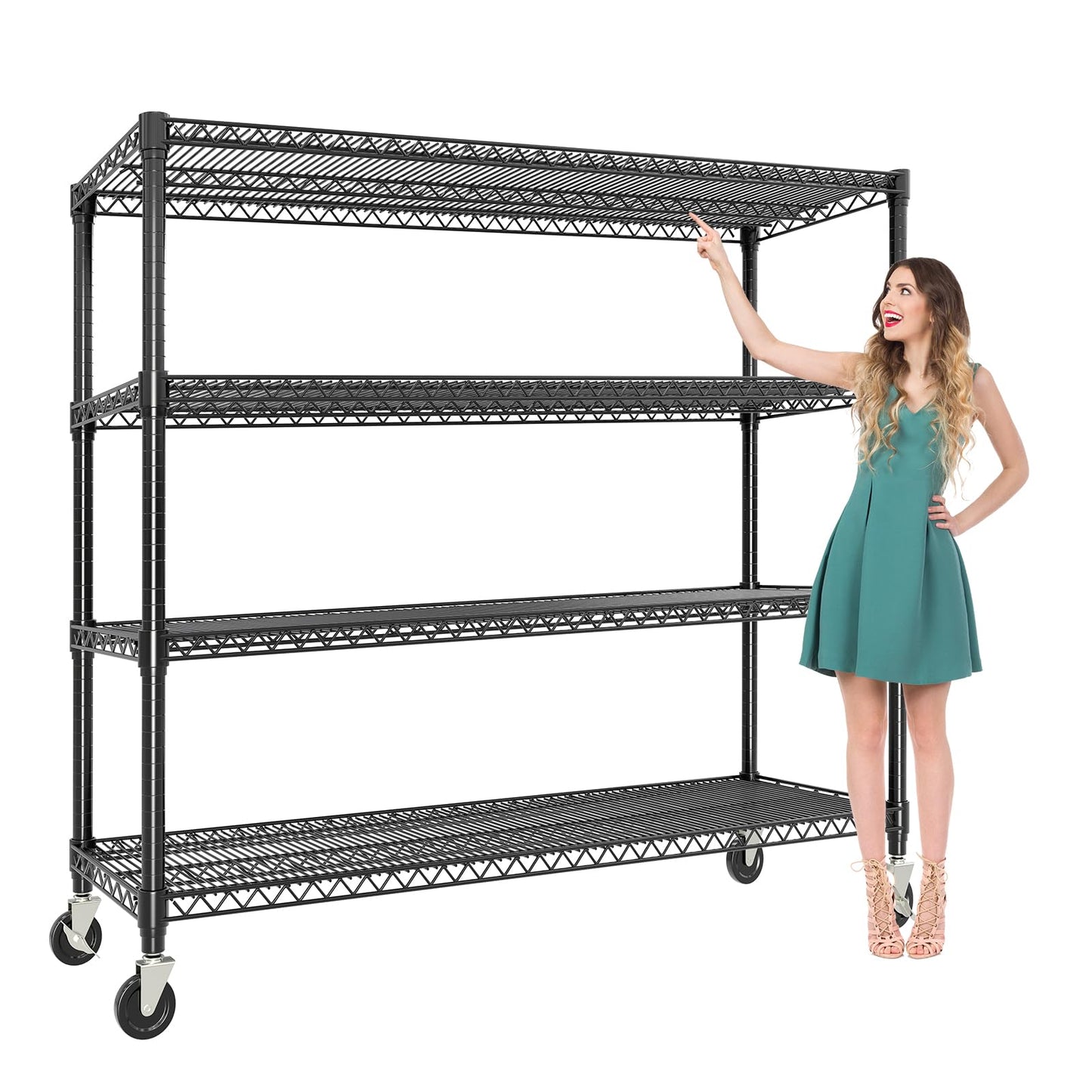 GarveeLife 71" Heavy Duty 4-Tier Storage Shelving Unit, 2640 lbs Capacity with Wheels and Feet, Metal Shelves for Garage, Pantry, Kitchen, or Commercial Use, 71.8" H x 59" W x 17.7" D
