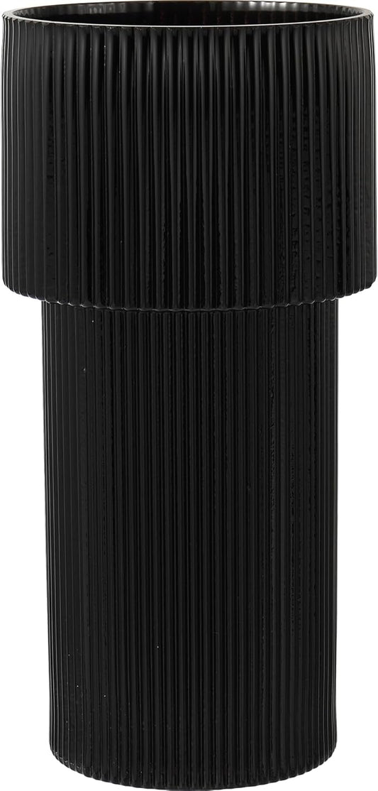 Black Glass Vase, 12 Inches Tall Vase for Flowers, Large Flower Vases for Bouquet, Modern Black Glass Vases for Living Room, Dining Table, Office, Entryway, Mantle, Shelf, Wedding Gifts