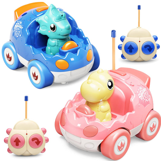 Kidz do 2 Pack Pink Dinosaur Remote Control Car Toys, Easter Present Birthday Gifts for Boys Girls 2 3 4 Years Old, Dino RC Car with Music and Light, Toddlers Toys for Kids 2-4 Year Old,(Pink Blue)