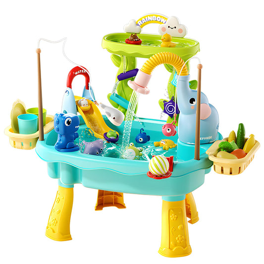 TUVBPK 2027 Upgraded Toddler Sand Water Table Toy with Electric Water Pump, Kids Sand Water with Faucet/Play Food Accessories/Fishing Toy, Kitchen Play Sink Toys for Girl Boy Age 3+ (Blue)
