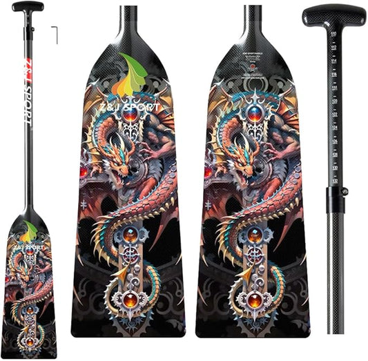 Z&J SPORT Adjustable Dragon Boat Paddle, IDBF Approved Carbon Fiber Paddle, Dragon Graphic Paddle with Adjuster for Dragon Boat Race with Adjustable T Handle
