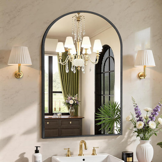 Sweetcrispy Arch Black Bathroom Wall Mirror - 24"x36" Metal Frame Vanity Mirror for Home Decor