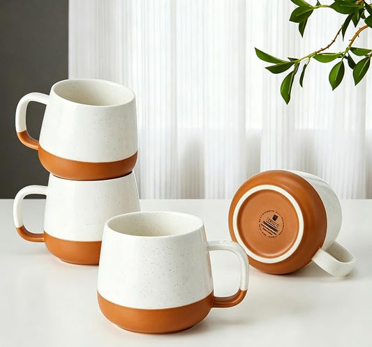 Teocera Ceramic Coffee Mug Set of 4-12 oz Coffee Mugs with Large Handles for Hot or Cold Drinks Like Latte, Cocoa, Tea or Juice - Smooth Ceramic, Dishwasher Safe, Beige