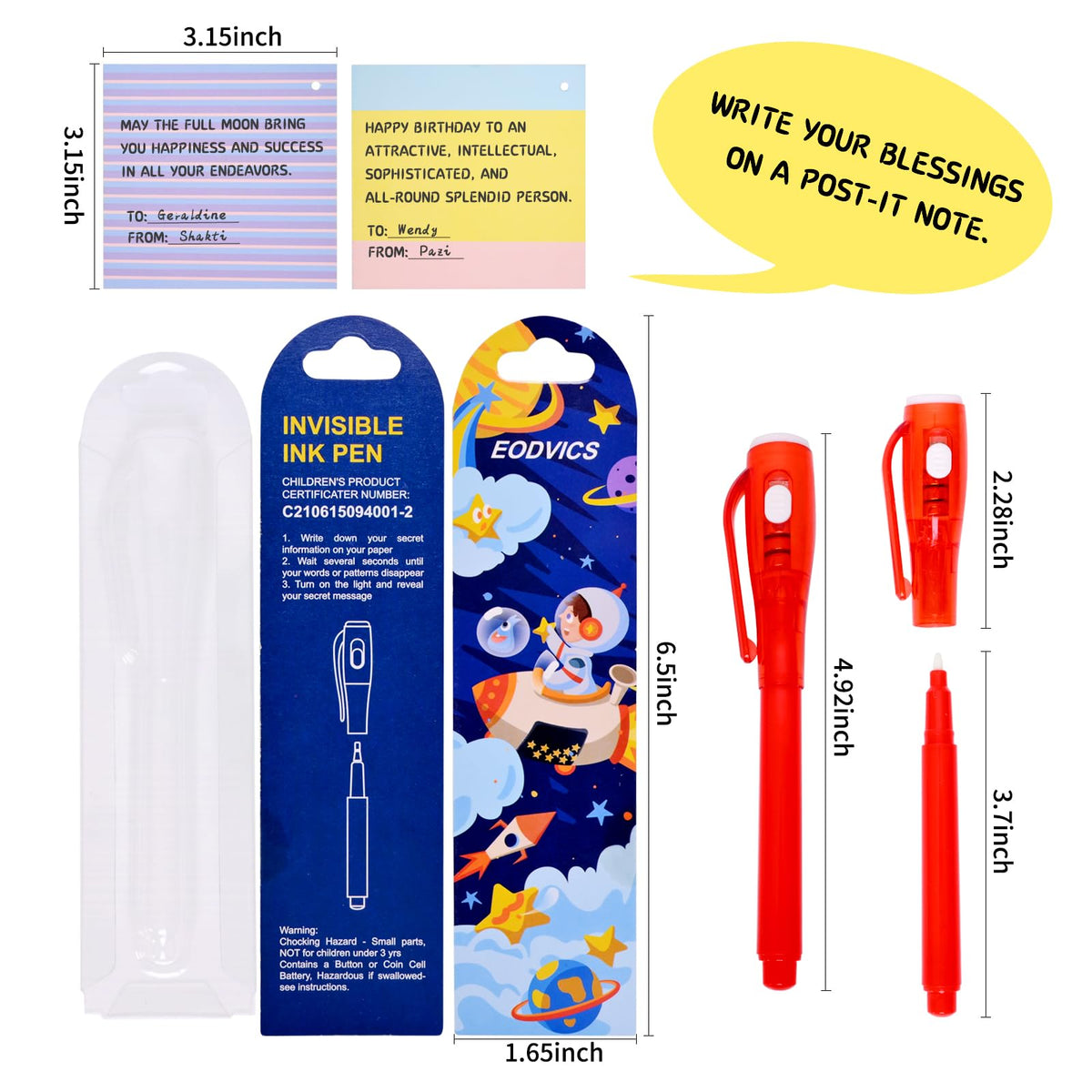 EODVICS 24 Pack Upgraded Invisible Ink Spy Pen with Gift Cards, UV Light Magic Marker for Secret Messages, Bulk Birthday Party Favors Goodie Bags Classroom Prizes for Kids Ages 3+